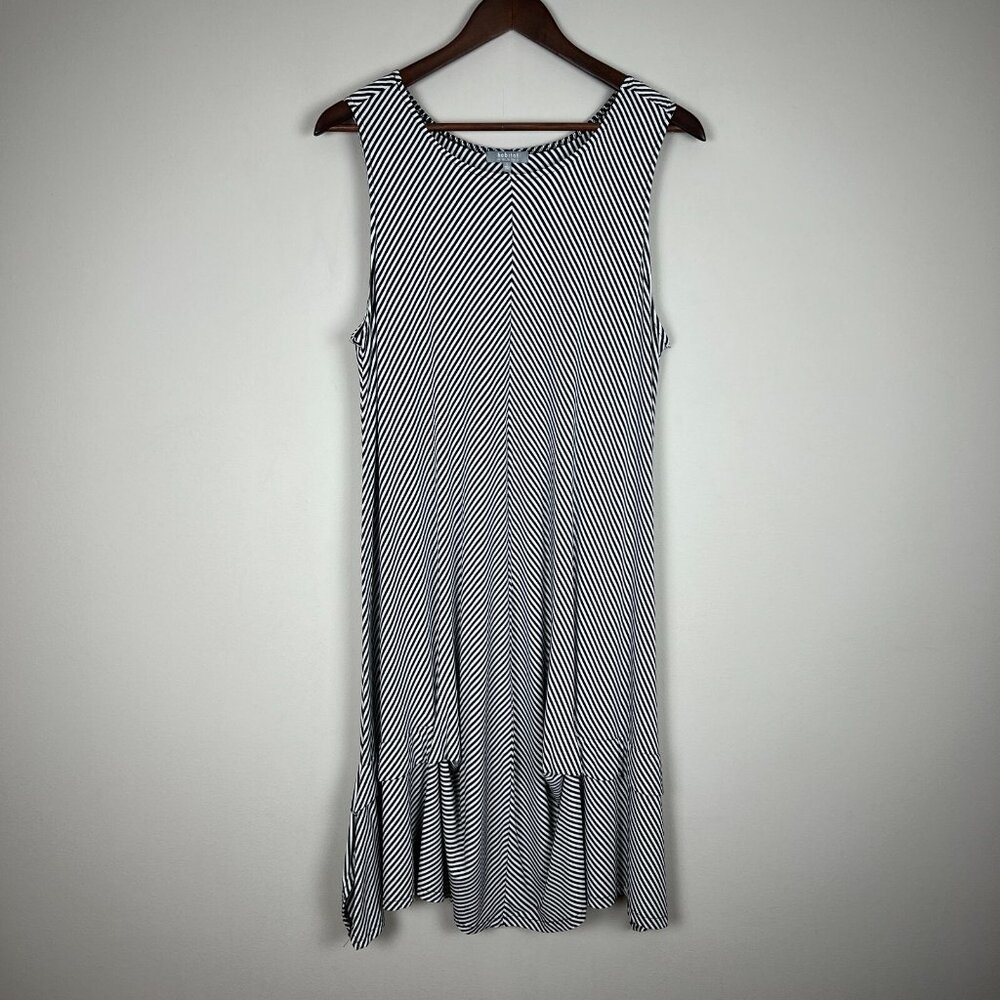 Habitat Dress Womens Large Black White Stripe Sleeveless Gathered Shift Casual L